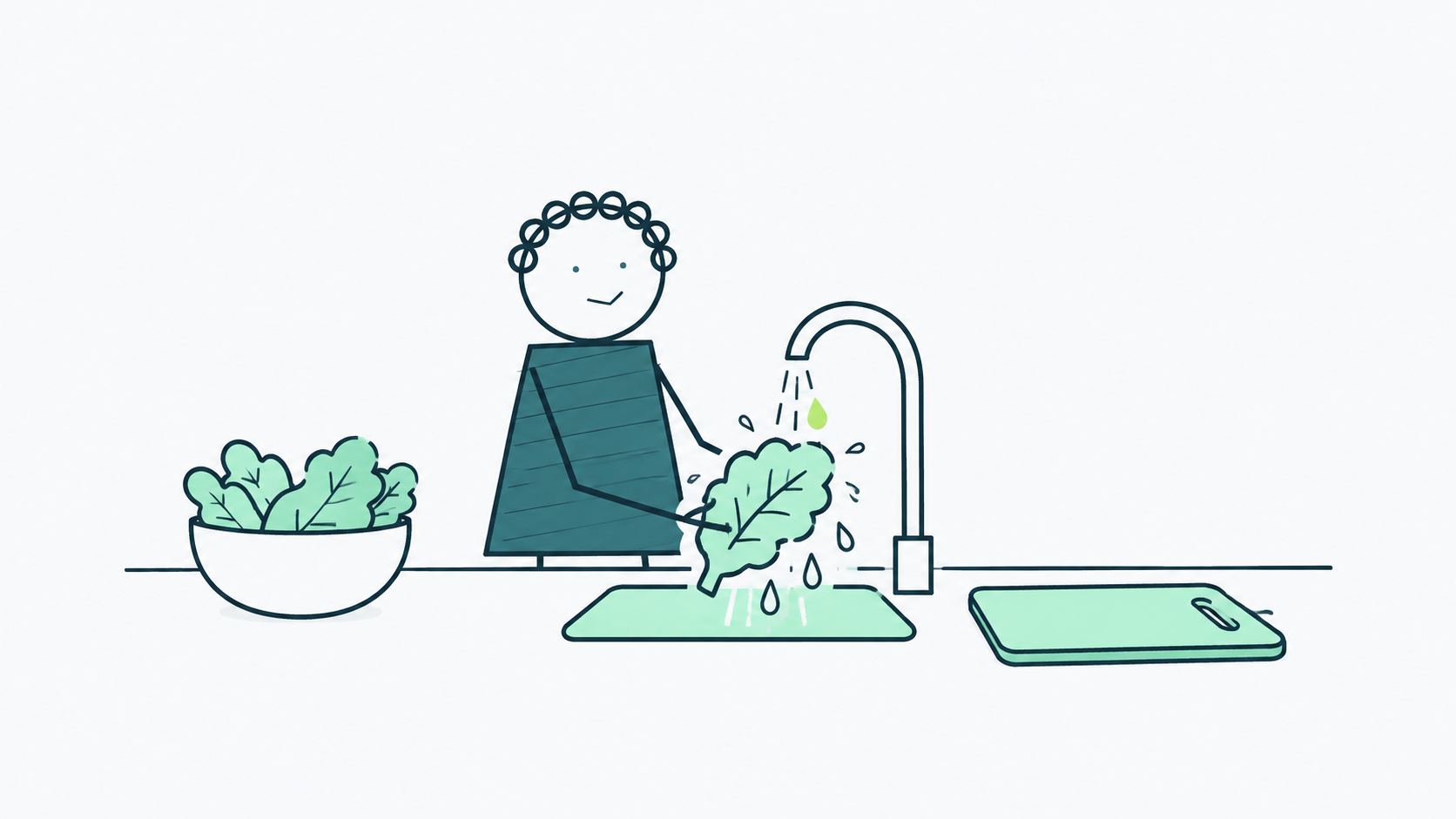Persona lavando vegetales, ilustración editorial