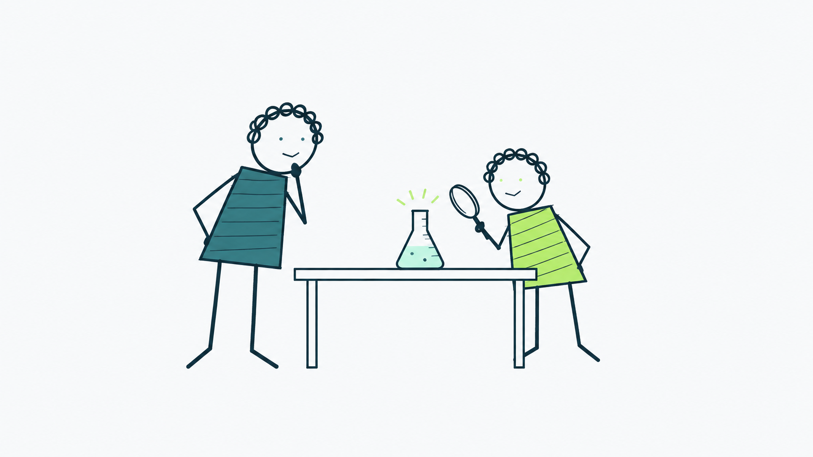 Dos personas revisan un proceso, ilustración editorial