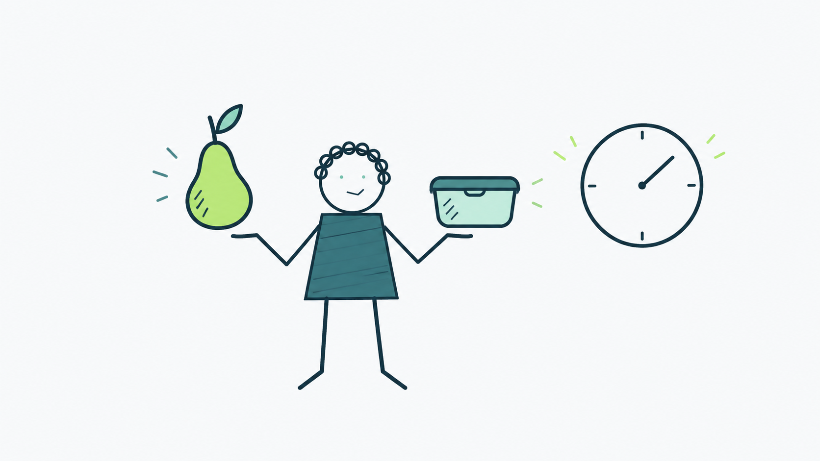 Comparación de alimento y tiempo de conservación, ilustración editorial