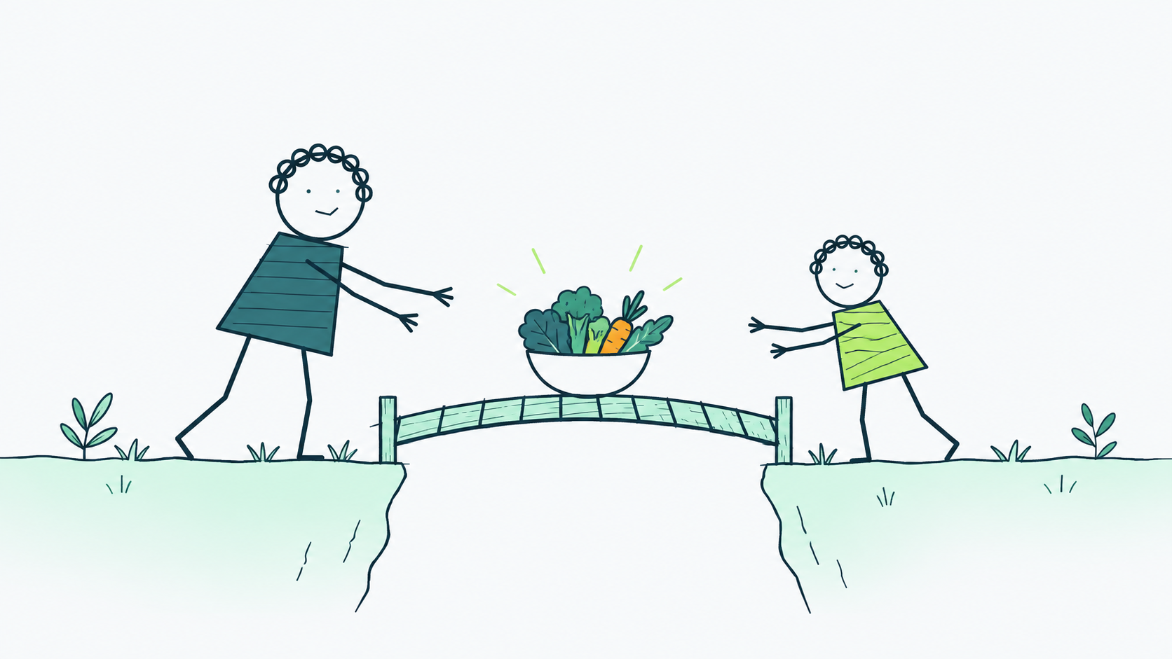 Acceso compartido a alimentos, ilustración editorial