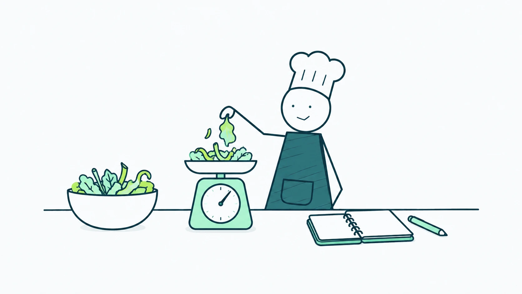 Ilustración editorial sobre cómo medir el dinero que termina en el desperdicio de tu cocina